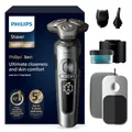 PHILIPS Rasierer S9000 Prestige - Elektrischer Nass- und Trockenrasierer, glänzendes Chrom, Lift & Cut-Rasiersystem, SkinIQ-Technologie, Bartstyler, Reinigungsstation & Qi-Ladepad (Modell SP9885/35)