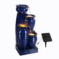 Teamson Home 28,74" 4-stufiger Kaskadierender Schalen Solarbetriebener Wasserbrunnen für Außenbereiche, Marineblau