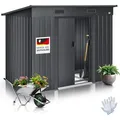 KESSER® - Gerätehaus L Metall 4 m3 mit Fundament | 194x112x181 cm | 2x Schiebetür & Fundament | Geräteschuppen | Gartenhaus Schrank | Pultdach... - Grau