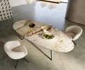 DELIFE Esstisch Edge Oval 280x130 Keramik Minas Melange Weiß-Beige Estelar rund Metall Effektfinish Titan