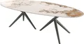 DELIFE Esstisch Edge Oval Keramik Minas Melange Weiß-Beige 280x130 Estelar rund Metall Effektfinish Titan