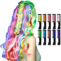 Haarkreide für Mädchen, Kastiny 10 Stück Haarfarbe Kamm, Temporär Haarfarbe Kreide Kamm für Kinder Haarfärbemittel, Party und Cosplay, mit 4 Glitzertuben & 32 Schablonen