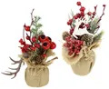 Gesteck mit Tanne Beeren und Elch Geweih im JuteTopf Kunstblume Künstliche We...