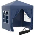Furnicato Faltpavillon Bierzelt 2x2m Blau Mit 4 Abnehmbaren Seitenwänden