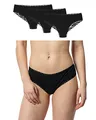 Snocks Brazilian Slip mit Spitze Damen aus Bio-Baumwolle (3er Pack) - Damenunterwäsche mit Perfekter Passform und angenehmem Tragegefühl - Klassisches Unterwäsche Frauen Gr.XS, Farbe Schwarz