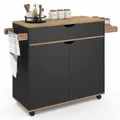 IDMarket - Küchenwagen COSY XXL Schrank mit schwarzer Schublade und Buchenholzplatten B.90 CM