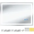 tectake Led-Badezimmerspiegel, Anthrazit, Glas, Rechteckig, 50x70x2.5 cm, CE, Badezimmer, Badezimmerspiegel, Badspiegel