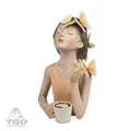 Formano Büste Dame mit Kaffeetasse, Schmetterlingen aus Kunststein-759696