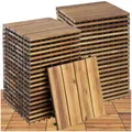 tectake® Holzfliesen, Holz Fliesen wetterfest, Bodenbelag für Wintergarten, Bodenfliesen, Balkonboden, Boden Trittsteine Garten, Terrassenfliesen mit Klicksystem, Drainage - 40er Set/4er Lamellen