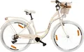 Goetze Mood 28 Zoll City Bike, 18 Zoll Tiefeinsteigerrahmen, 7-Gang Shimano Tourney, V-Bremse, LED-Beleuchtung, Komfortsattel, Rattankorb