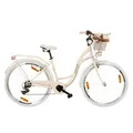 Goetze Mood 28 Zoll Citybike Damen | 18 Zoll Tiefeinsteiger | Shimano Tourney 7-Gang | LED-Beleuchtung | Korb & Gepäckträger | Komfortsattel | City Fahrrad für Alltag & Freizeit