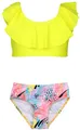 Aquarti Mädchen Bikini Set Bustier Bikinislip Zweiteiliger Badeanzug, Farbe: 037 Rüsche Bikinis Rose Gelb Blätter, Größe: 128