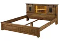 MASSIVMOEBEL24.DE | Railway Lux Bett aus Massivholz mit Beleuchtung #111 | Mangoholz/Altholz - Natur lackiert | 160x200 cm | 6 Fächer, 2 Türen | Bett mit beleuchteter Altholzrückwand