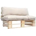 vidaXL Outdoor-Sofa Paletten mit Kissen in Sandfarben Kiefernholz
