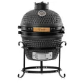 BBQ-Toro Kamado Grill Holzkohlegrill Haiiro Ø 32 cm | Matt Grau, Bubble Frosted Glaze | Mini Holzkohlegrill mit Thermometer & Holzgriffen | Keramikgrill rund, Ceramic Grill Ei, Smoker, BBQ Grillofen
