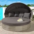 riess-ambiente Outdoor Sonneninsel PLAYA LIVING 165cm dunkelgrau Polyrattan Aluminium inklusive Kissen wetterfest Gartenliege Gartenlounge - Grau