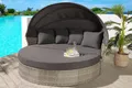 riess-ambiente Sonneninsel PLAYA LIVING 165cm hellgrau/natur - Rattanoptik, platzsparend, Garten, Einzelartikel 1 Teile, einfahrbares Fußteil & klappbaren Dach - Bezug waschbar & inkl. Kissen