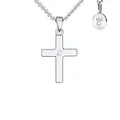 Amoonic Kreuz Kette Mädchen echt Silber 925 | Kreuz-Anhänger Halskette | Kinder-Schmuck Erst-Kommunion Tauf-Geschenk Konfirmation Firmung Geburt Taufe | Etui-Gravur Gottes Segen für Dich