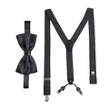 Massi Morino Hosenträger mit Fliege Grau Set für Herren und Damen I Y-Form Träger elastisch mit extra starken Clips - 3,5cm breit - längenverstellbar I Vorgebundener Schlips für Anzug