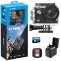 AKASO EK7000 Action Cam 4K WiFi Wasserdicht 30 m mit Karte 128 GB, Unterwasserkamera WiFi 20 MP, externes Mikrofon, Fernbedienung, 2 Batterien 1050 mAh, Sportzubehör