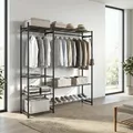 SONGMICS Kleiderständer, offener Kleiderschrank, Garderobenständer mit Ablagen, Metallrahmenm, für Schlafzimmer, Wohnzimmer, Eingangsbereich, schwarz