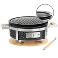 BBQ-Toro Keramik Holzkohletischgrill mit Holzunterlage | Ø 29,5 cm | Outdoor Hibachi Grill für Camping, Koreanischer Grill, Keramik Tischgrill, BBQ Grill, Japanischer Grill, Keramikgrill Rund