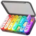 Tablettenbox 7 Tage, 3 Fächer, Reise Medikamentenbox, Regenbogenfarben, Tragbar