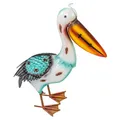 kamelshopping Gartenfiguren aus Metall für den Garten, Moderne Deko-Figuren, handbemalt mit Rostschutz-Lackierung, für außen, witterungsbeständig (Pelikan – ca. 40 cm hoch)