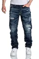 Amaci&Sons Herren Jeans Regular Straight Fit Denim Hose Destroyed 7984 Dunkelblau (Patches) W40/L34