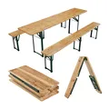 Juskys Bierzeltgarnitur Passau 3-teilig klappbar 220 cm - Festzeltgarnitur aus Holz Natur