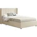 Juskys Polsterbett Savona 120x200 cm - Bett mit Stauraum, Lattenrost, Samt-Bezug - Bettgestell aus Holz, bis 250 kg, großes Kopfteil - Beige - Beige