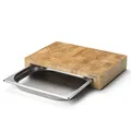 Schneidebrett mit Edelstahl Schublade Gummibaum Stirnholz 39 x 27 cm