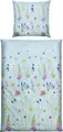 REDBEST Seersucker Bettwäsche Wiesenblumen hellblau Größe 80x80 cm / 135x200 cm - sommerlich-leicht, pflegeleicht, bügelfrei, mit Reißverschluss
