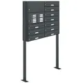 AL Briefkastensysteme 10 Fächer Premium Stand Briefkasten Anlage in RAL 7016 Anthrazit für Post A4, robust, wetterfest, Artikelnummer: 132P10S2KSP7016