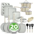 NutriChef Topf- & Pfannenset Induktion 20-teilig Weiß – Antihaft-Kochgeschirr mit Deckeln & Backformen in Braun PFOA-frei, für gesundes Kochen & Backen, Aluminium Töpfe & Pfannen, für alle Herdarten