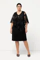 Ulla Popken Abendkleid Kleid Überwurf Pailletten V-Ausschnitt 3/4-Arm