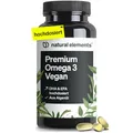 natural elements Premium Omega 3 Vegan – 60 Kapseln – 2000mg Algenöl, 800mg DHA und 400mg EPA pro Tagesdosis – Omega-3 für Veganer – hochdosiert, ohne unnötige Zusätze – laborgeprüfte Qualität