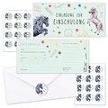 younikat 10er-Set Einladungskarten für Kinder zur Einschulung mit Pferd-Motiv I DIN Lang - 9,8 x 21 cm I mit Umschlägen I mit passenden Aufklebern I PEFC Zertifiziert I dv1113