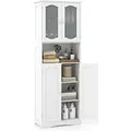 COSTWAY 164 cm hoher Badezimmerschrank, freistehender Wäscheschrank mit Milchglastüren und Regalen, Hochschrank mit Kippschutz Weiß - Weiß