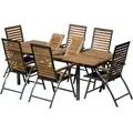 ALEOS. Gartengarnitur Edelstahl Teak Set: Ausziehtisch 160 auf 220 cm + 6 Teak-Edelstahl Hochlehner, Sitzgruppe A-Grade Teak Holz - Gartenmöbel Se...